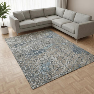 HomeRoots 8' X 10' Stylish Silver Gray & Beige Abstract Geometric Area Rug with Washable UV Protection & Comfort 677967