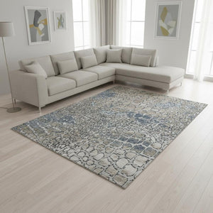 HomeRoots 9' X 12' Modern Silver Gray & Beige Geometric Washable Area Rug – Durable, Stylish, UV Protected! 677968