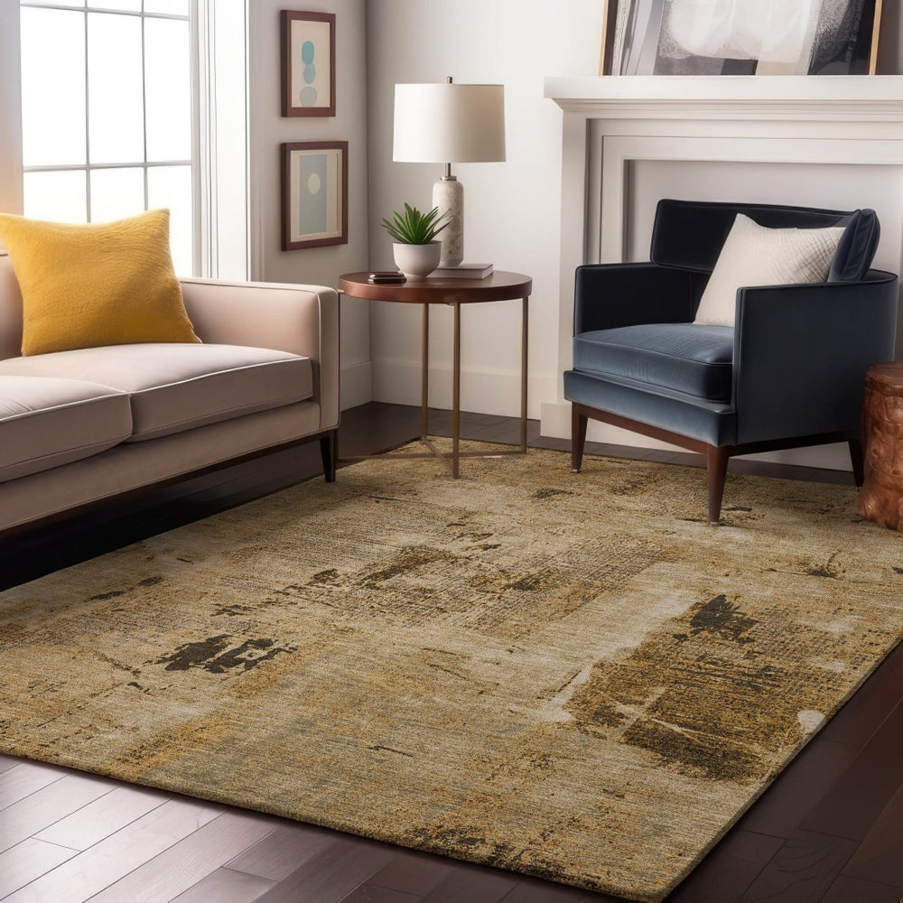 HomeRoots 5' X 8' Washable Abstract Area Rug in Beige, Ivory & Taupe - UV Protection for High-Traffic Spaces 677971