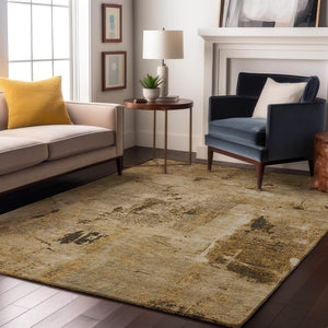 HomeRoots 5' X 8' Washable Abstract Area Rug in Beige, Ivory & Taupe - UV Protection for High-Traffic Spaces 677971