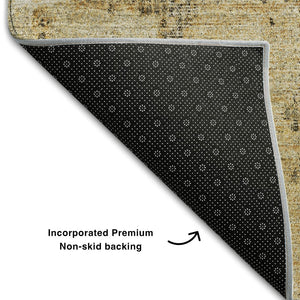 HomeRoots 5' X 8' Washable Abstract Area Rug in Beige, Ivory & Taupe - UV Protection for High-Traffic Spaces 677971