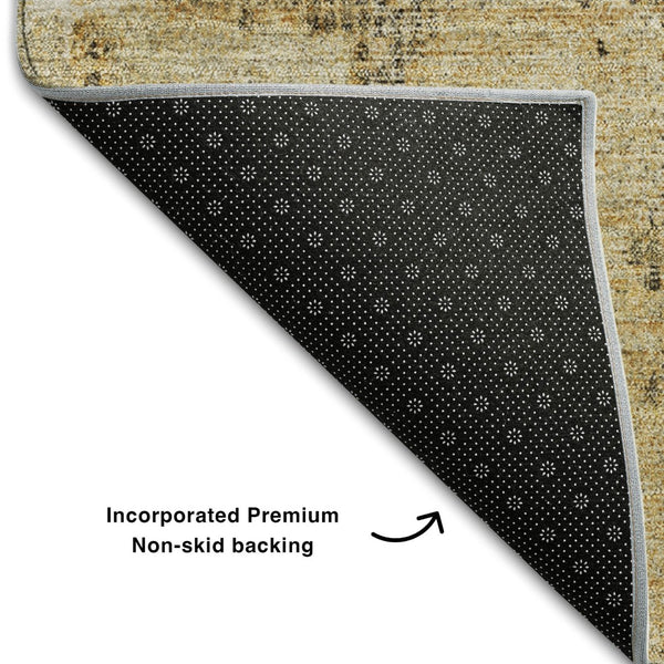 HomeRoots 5' X 8' Washable Abstract Area Rug in Beige, Ivory & Taupe - UV Protection for High-Traffic Spaces 677971