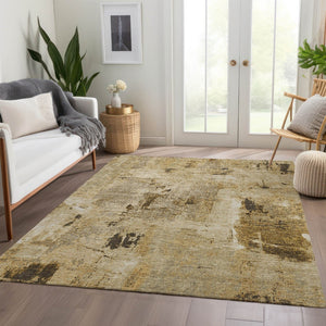 HomeRoots 5' X 8' Washable Abstract Area Rug in Beige, Ivory & Taupe - UV Protection for High-Traffic Spaces 677971