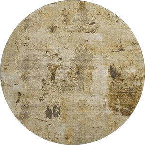 HomeRoots 8' Beige Abstract Washable Round Rug with UV Protection – Durable, Stylish, Ideal for High-Traffic Areas 677972