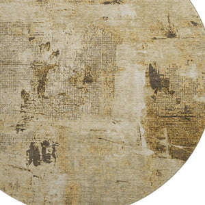 HomeRoots 8' Beige Abstract Washable Round Rug with UV Protection – Durable, Stylish, Ideal for High-Traffic Areas 677972