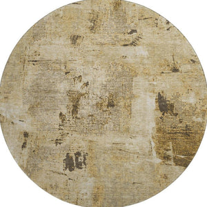 HomeRoots 8' Beige Abstract Washable Round Rug with UV Protection – Durable, Stylish, Ideal for High-Traffic Areas 677972
