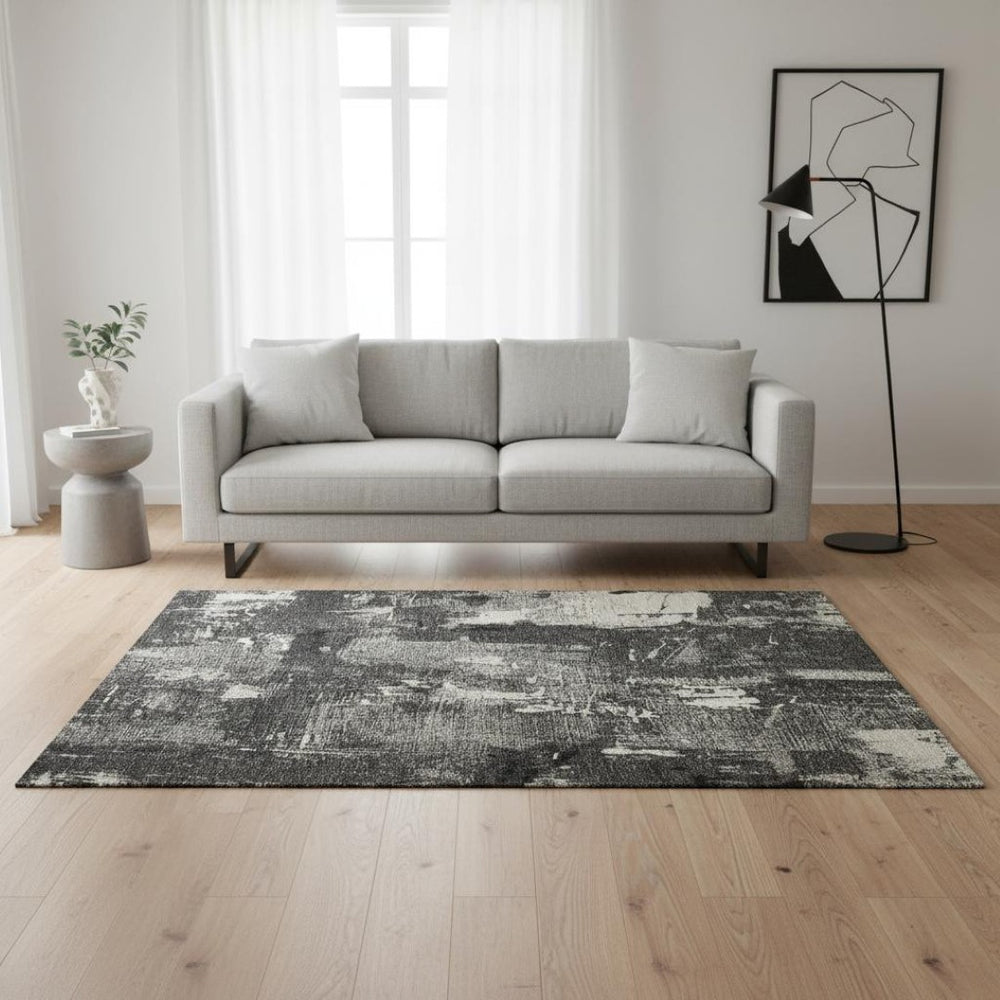 HomeRoots 5' X 8' Black And Ivory Abstract Washable Area Rug – Stylish, Stain-Resistant, UV Protected Design! 677977