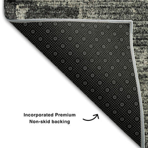 HomeRoots 8' Black and Ivory Abstract Washable Round Rug – Stylish, Durable, UV-Protected for Modern Homes 677978