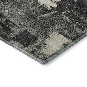 HomeRoots 8' Black and Ivory Abstract Washable Round Rug – Stylish, Durable, UV-Protected for Modern Homes 677978