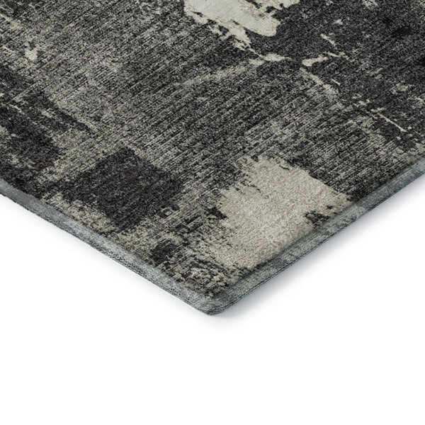HomeRoots 8' Black and Ivory Abstract Washable Round Rug – Stylish, Durable, UV-Protected for Modern Homes 677978