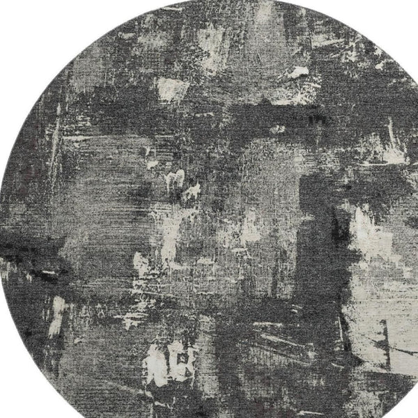HomeRoots 8' Black and Ivory Abstract Washable Round Rug – Stylish, Durable, UV-Protected for Modern Homes 677978