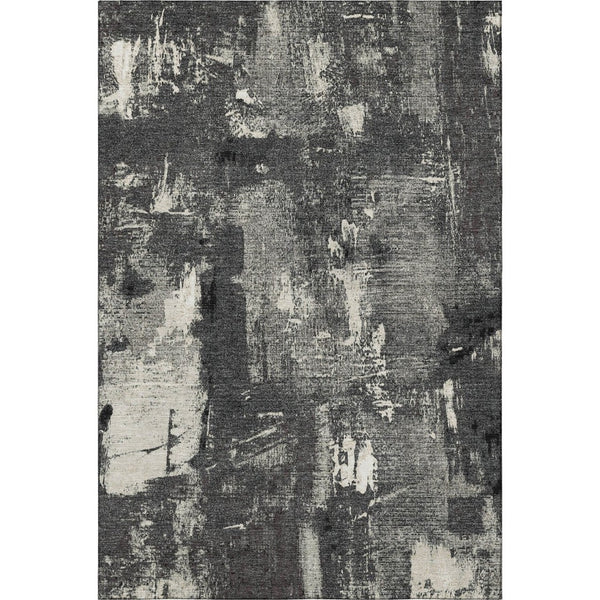 HomeRoots 8' X 10' Stylish Black and Ivory Abstract Washable Area Rug with UV Protection for Modern Homes 677979