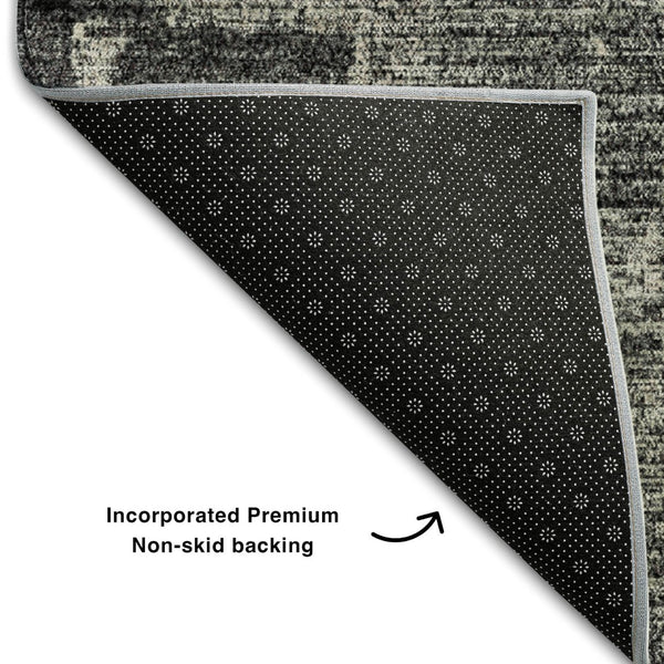 HomeRoots 9' X 12' Black And Ivory Abstract Area Rug – Washable, UV Protected, Perfect for High-Traffic Spaces! 677980