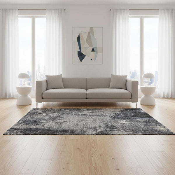 HomeRoots 5' Charcoal and Silver Abstract Area Rug - Washable, UV-Protected, Stylish and Durable Design! 677983
