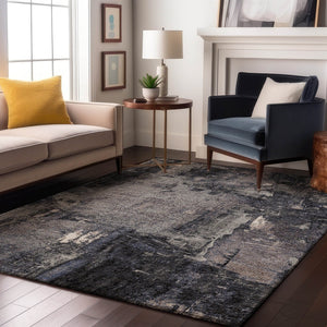 HomeRoots 5' Charcoal and Silver Abstract Area Rug - Washable, UV-Protected, Stylish and Durable Design! 677983