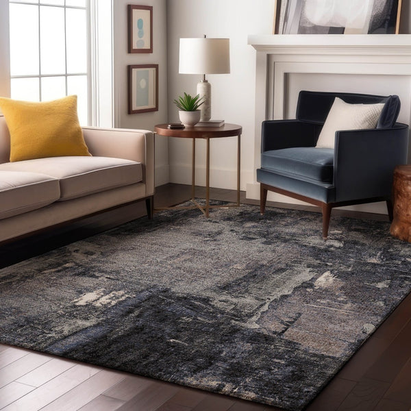 HomeRoots 5' Charcoal and Silver Abstract Area Rug - Washable, UV-Protected, Stylish and Durable Design! 677983