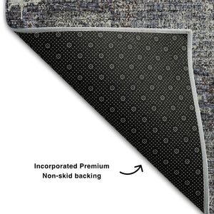 HomeRoots 5' Charcoal and Silver Abstract Area Rug - Washable, UV-Protected, Stylish and Durable Design! 677983