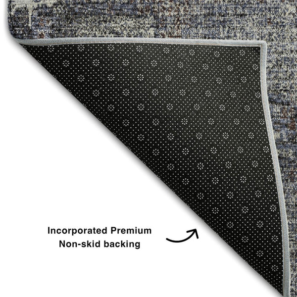 HomeRoots 5' Charcoal and Silver Abstract Area Rug - Washable, UV-Protected, Stylish and Durable Design! 677983