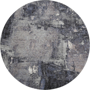 HomeRoots 8' Charcoal and Silver Abstract Washable Round Rug - Durable, Stylish, UV-Protected for Any Space 677984