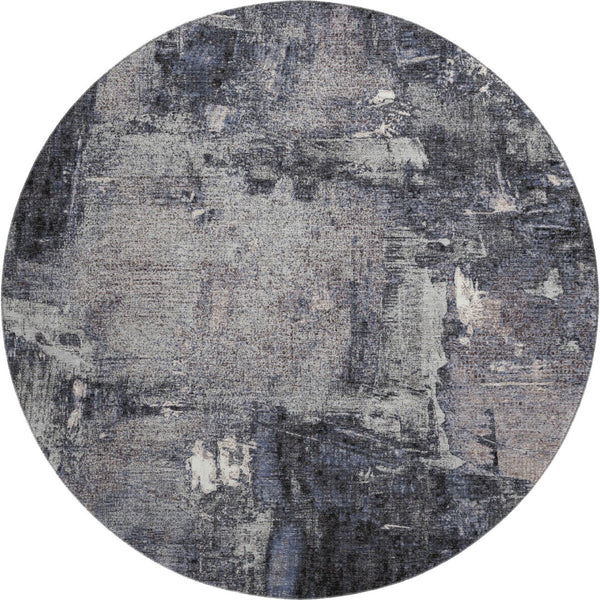 HomeRoots 8' Charcoal and Silver Abstract Washable Round Rug - Durable, Stylish, UV-Protected for Any Space 677984