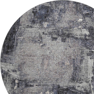 HomeRoots 8' Charcoal and Silver Abstract Washable Round Rug - Durable, Stylish, UV-Protected for Any Space 677984