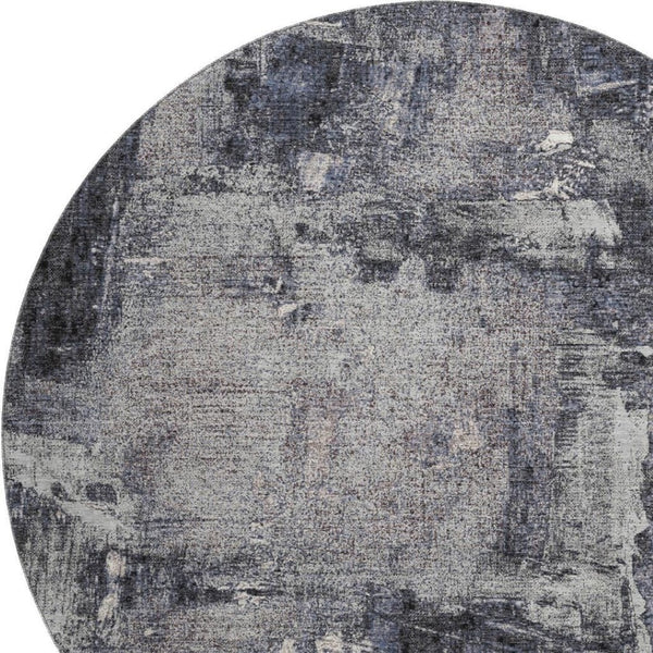 HomeRoots 8' Charcoal and Silver Abstract Washable Round Rug - Durable, Stylish, UV-Protected for Any Space 677984