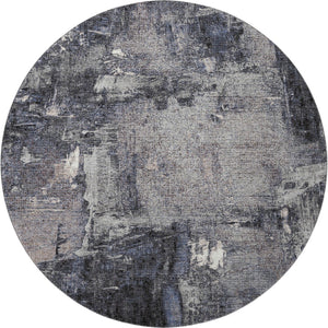 HomeRoots 8' Charcoal and Silver Abstract Washable Round Rug - Durable, Stylish, UV-Protected for Any Space 677984