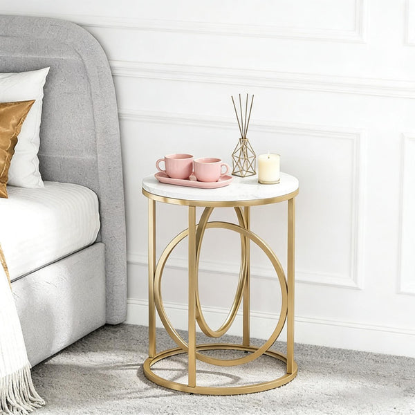 English Elm Wooden Round Side Table Compact Farmhouse End with Scratch Resistant Surface T3971P450036