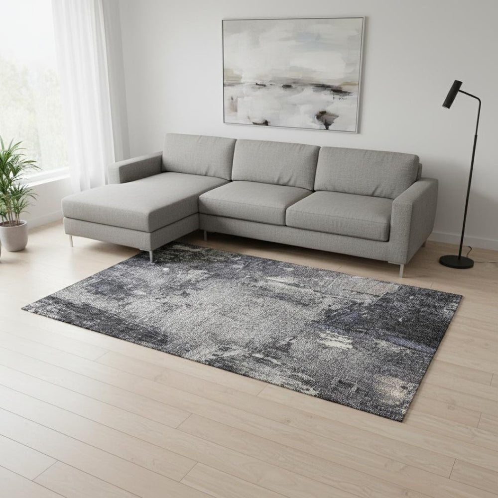 HomeRoots 8' X 10' Charcoal & Silver Abstract Washable Area Rug – Modern, Durable, UV Protected for Any Room 677985