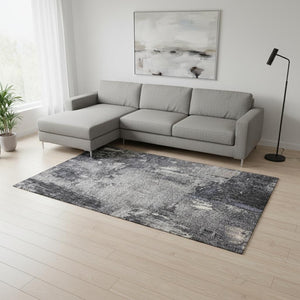 HomeRoots 8' X 10' Charcoal & Silver Abstract Washable Area Rug – Modern, Durable, UV Protected for Any Room 677985