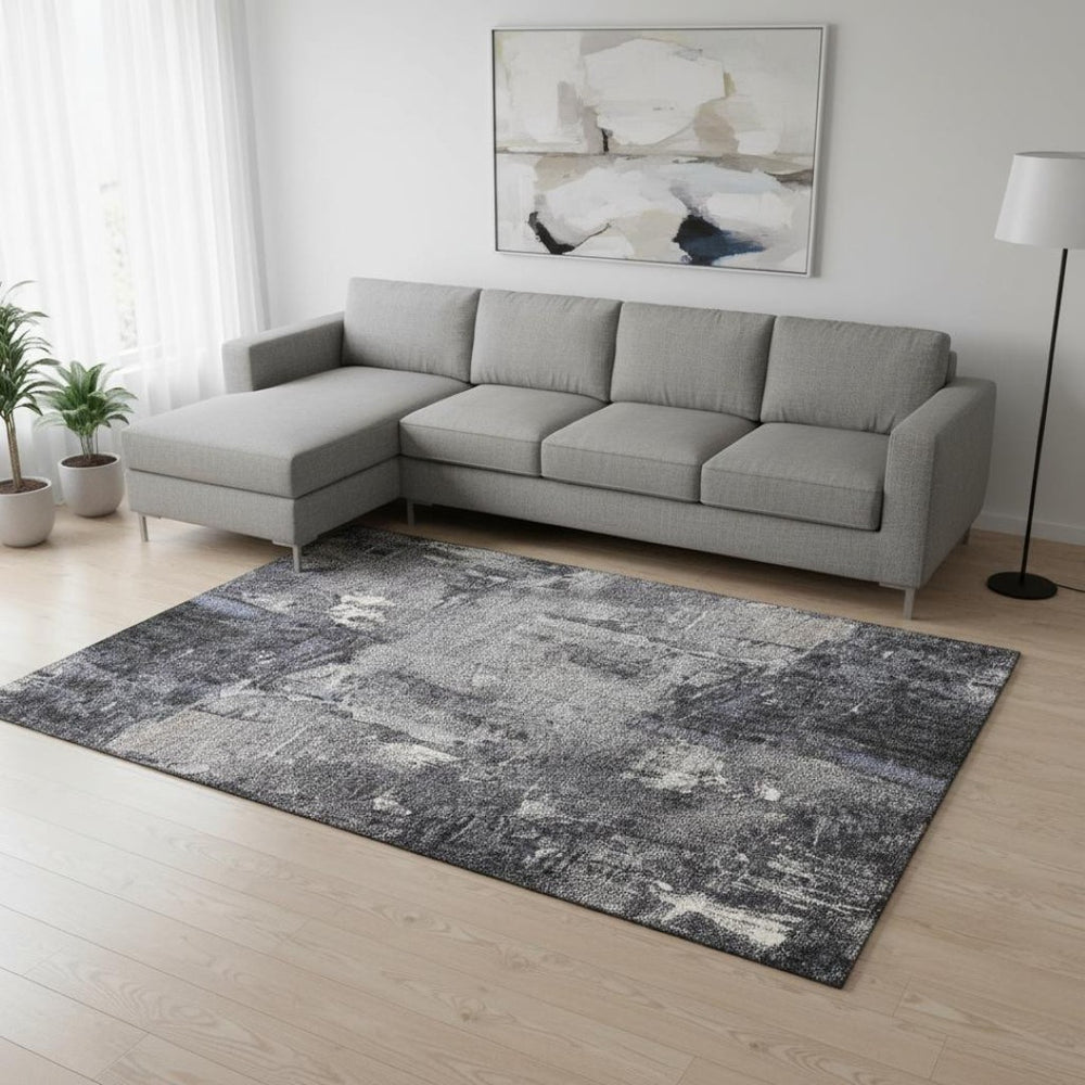 HomeRoots 9' X 12' Charcoal and Silver Abstract Area Rug - Washable, UV Protected, Durable & Stylish Design 677986