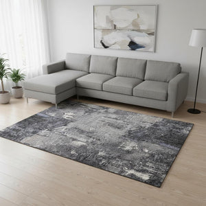 HomeRoots 9' X 12' Charcoal and Silver Abstract Area Rug - Washable, UV Protected, Durable & Stylish Design 677986
