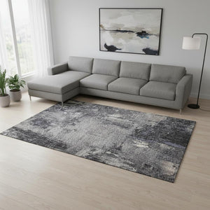 HomeRoots 10' X 14' Charcoal & Silver Abstract Area Rug - Washable, UV Protected, Durable for Busy Homes 677987