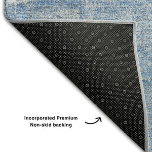 HomeRoots 5' X 8' Denim Blue & Ivory Abstract Rug - Stain Resistant, UV Protected, Easy Care for Family Spaces 677989