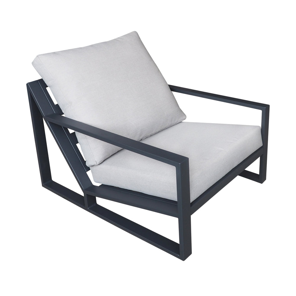 English Elm Aluminum Patio Lounger Set with Ottoman, Waterproof Cushions, Rust-Resistant Frame, Modern Black/Grey Comfort W1889P379076