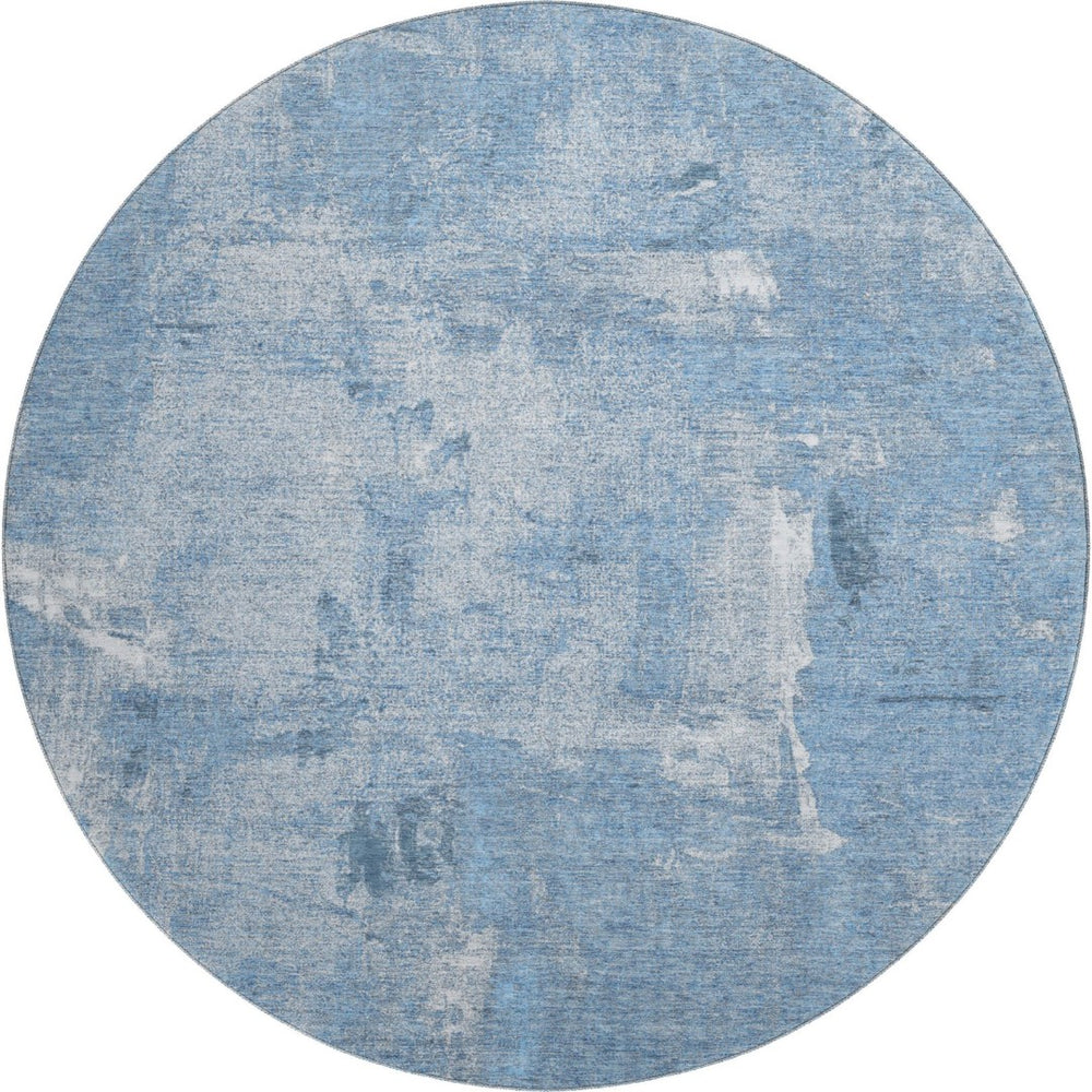 HomeRoots 8' Denim Blue & Ivory Abstract Washable Round Rug – UV Protected, Stain-Resistant, Durable Style! 677990