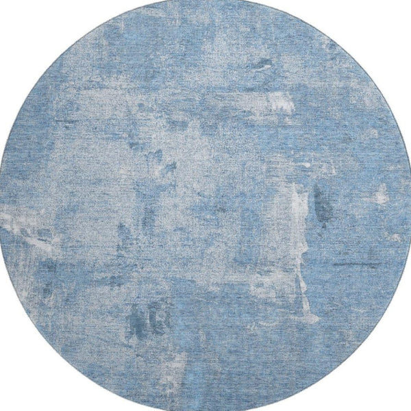 HomeRoots 8' Denim Blue & Ivory Abstract Washable Round Rug – UV Protected, Stain-Resistant, Durable Style! 677990