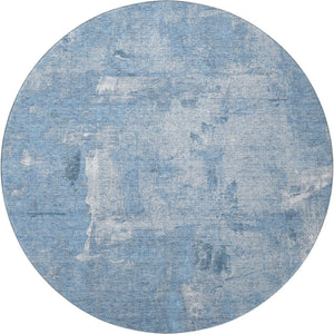 HomeRoots 8' Denim Blue & Ivory Abstract Washable Round Rug – UV Protected, Stain-Resistant, Durable Style! 677990