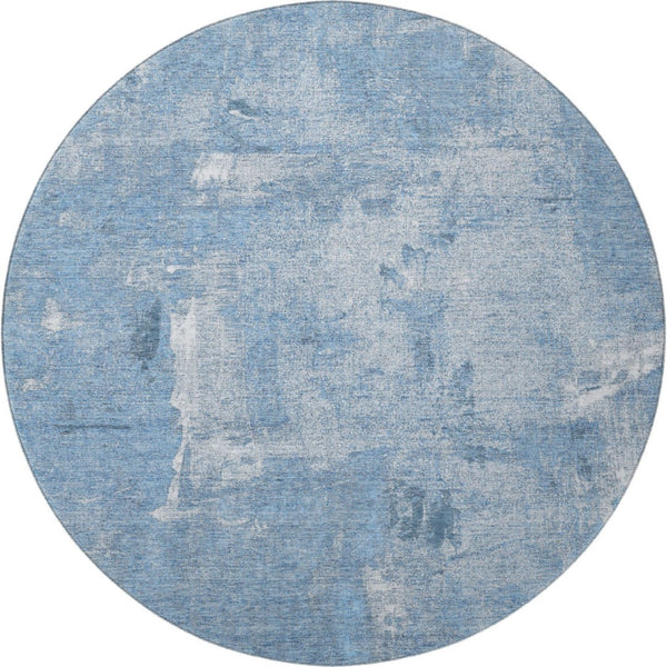 HomeRoots 8' Denim Blue & Ivory Abstract Washable Round Rug – UV Protected, Stain-Resistant, Durable Style! 677990