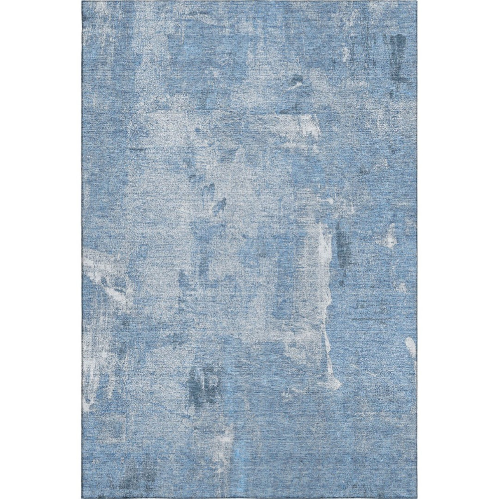 HomeRoots 8' X 10' Denim Blue & Ivory Abstract Area Rug - Washable, UV Protected, Ideal for High-Traffic Spaces 677991