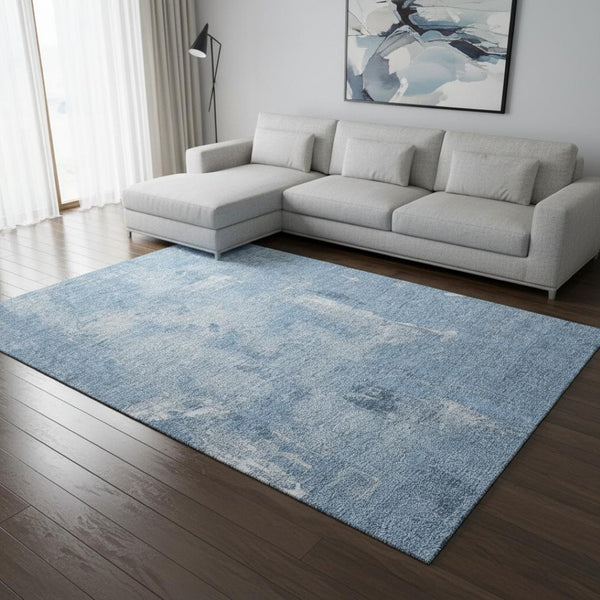HomeRoots 9' X 12' Denim Blue & Ivory Abstract Washable Area Rug - Durable, Stain Resistant, UV Protected! 677992