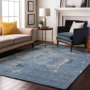 HomeRoots 9' X 12' Denim Blue & Ivory Abstract Washable Area Rug - Durable, Stain Resistant, UV Protected! 677992