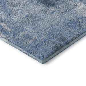 HomeRoots 9' X 12' Denim Blue & Ivory Abstract Washable Area Rug - Durable, Stain Resistant, UV Protected! 677992