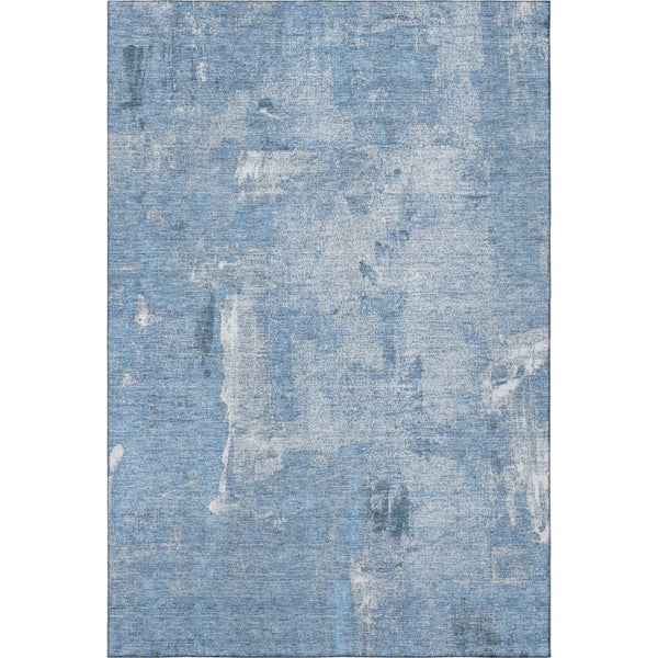 HomeRoots 9' X 12' Denim Blue & Ivory Abstract Washable Area Rug - Durable, Stain Resistant, UV Protected! 677992