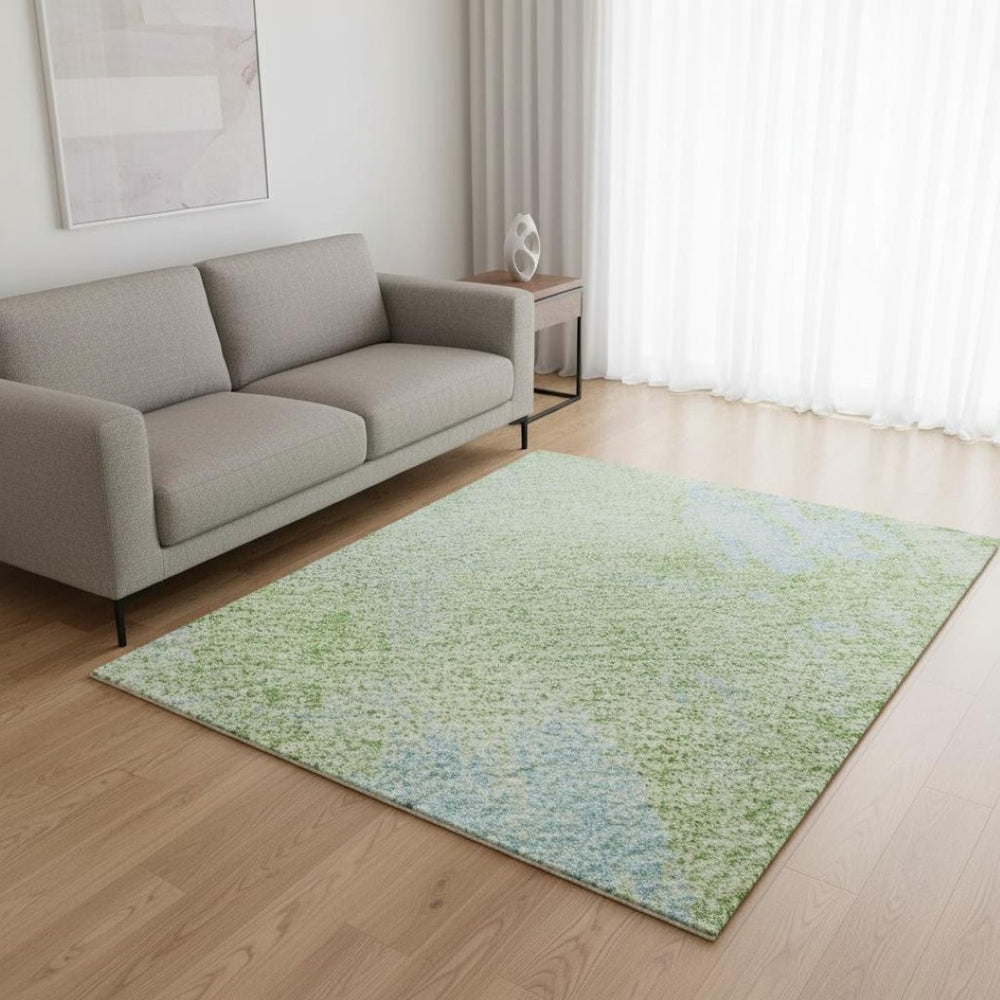 HomeRoots 5' X 8' Abstract Area Rug in Green & Sky Blue - Washable, Stain-Resistant, UV Protected & Durable 677995