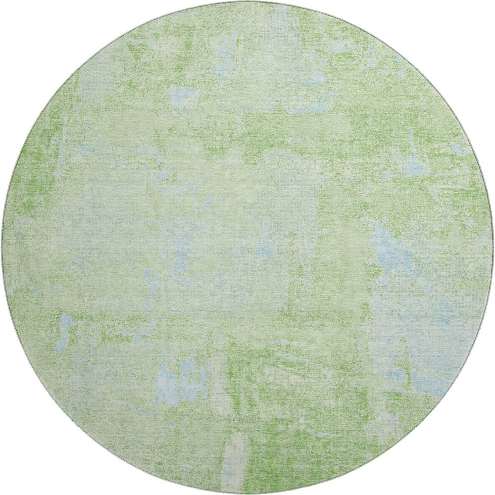 HomeRoots 8' Green and Sky Blue Abstract Washable Round Rug – Stylish, Durable, UV-Protected for All Spaces 677996