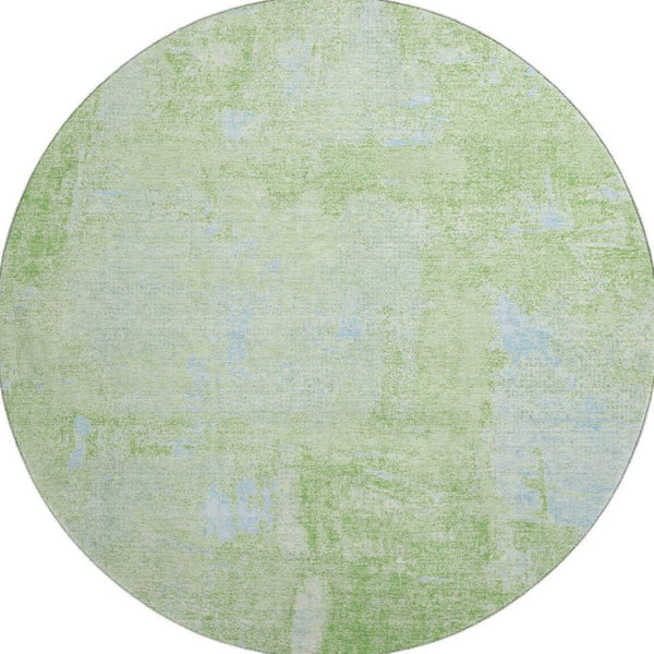 HomeRoots 8' Green and Sky Blue Abstract Washable Round Rug – Stylish, Durable, UV-Protected for All Spaces 677996