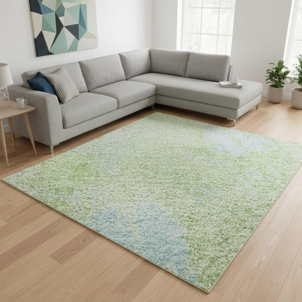 HomeRoots 8' X 10' Abstract Washable Area Rug in Green & Sky Blue - Durable, Stain Resistant with UV Protection 677997