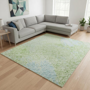 HomeRoots 8' X 10' Abstract Washable Area Rug in Green & Sky Blue - Durable, Stain Resistant with UV Protection 677997