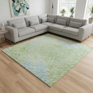 HomeRoots 9' X 12' Abstract Green & Sky Blue Washable Area Rug - UV Protected, Stain-Resistant & Durable Design 677998